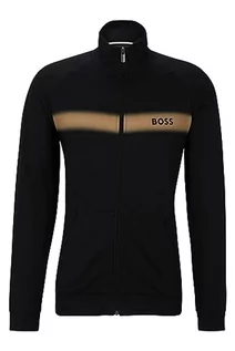 Kurtki męskie - BOSS Męska kurtka Authentic Jacket Z z bawełny organicznej z zamkiem błyskawicznym, logo i paskami, czarny, XL - grafika 1