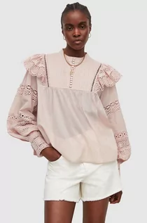 Bluzki damskie - AllSaints AllSaints bluzka bawełniana damska kolor różowy z aplikacją - grafika 1