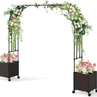 Donice - Łuk Ogrodowy z 2 Podwyższonymi Skrzynkami, Blokowanymi Kółkami, do Roślin Pnących, Kwiatów, Ziół, Warzyw i Owoców (288 x 40 x 202 cm) - miniaturka - grafika 1