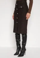 Spódnice - Czarna Ołówkowa Tweedowa Spódnica w Kraciasty Wzór z Guzikami Anitusa - miniaturka - grafika 1