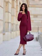 Sukienki - Janet sukienka bordowa midi elegancka dopasowana z kwadratowym dekoltem - Roco - miniaturka - grafika 1
