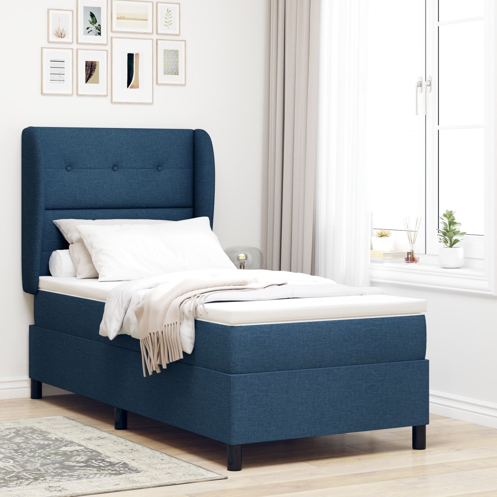 vidaXL Box Spring Bed z materacem Niebieskim 100x200 cm Tkanina