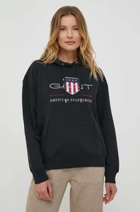 Gant bluza damska kolor czarny z kapturem z aplikacją - Bluzy damskie - miniaturka - grafika 1