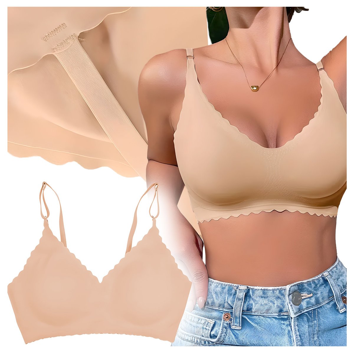 BIUSTONOSZ BEZSZWOWY Stanik Bez Zapięcia Haftek Niewidoczny Cielisty Top
