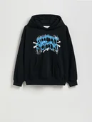 Bluzy dla chłopców - Reserved - Bawełniana bluza z kapturem - czarny - miniaturka - grafika 1