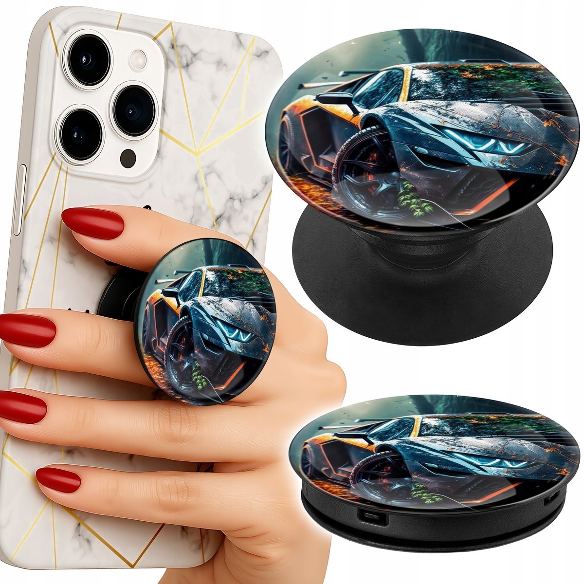 Uchwyt do telefonu Popsocket na palce/stojak LUKSUSOWE SAMOCHODY SUPER AUTA
