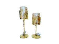 Świeczniki - ŚWIECZNIK, KIELICH SZKLANY DEKORACJA METAL ZŁOTY - miniaturka - grafika 1