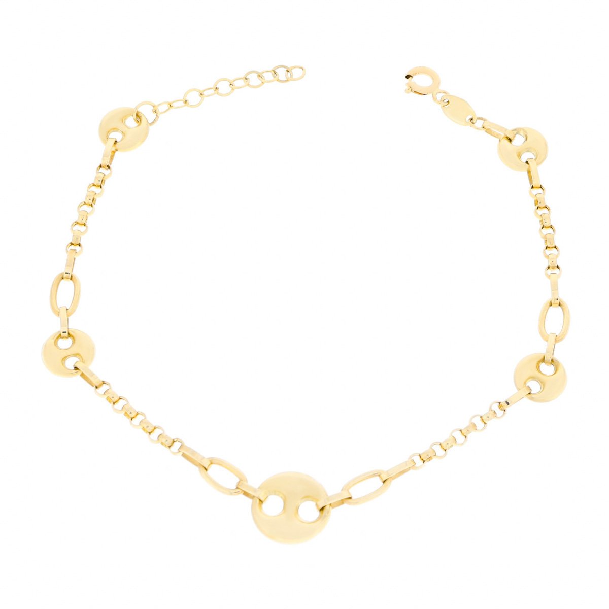 Złota bransoletka kółka na łańcuszku 17 + 2.5 cm pr. 585