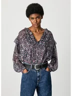 Bluzki damskie - Pepe Jeans Bluzka "Lexy" w kolorze fioletowym ze wzorem - miniaturka - grafika 1