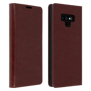 Etui Folio Prawdziwa Skóra Samsung Galaxy Note 9 z miejscem na kartę Podstawka wideo Brązowy - Etui i futerały do telefonów - miniaturka - grafika 1