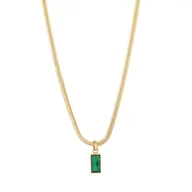 Łańcuszki - Naszyjnik złoty szmaragdowa cyrkonia - stal szlachetna - łańcuszek z diamentem zielonym - miniaturka - grafika 1