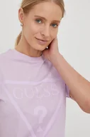 Koszulki sportowe damskie - Guess t-shirt bawełniany kolor fioletowy - miniaturka - grafika 1