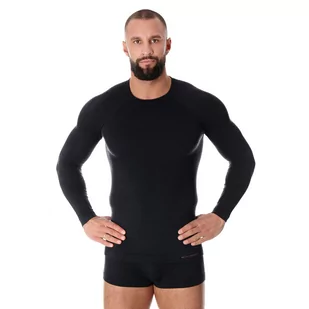 Brubeck - Koszulka termoaktywna z długim rękawem Active Wool Merino - Czarna - LS12820 - Koszulki sportowe męskie - miniaturka - grafika 3