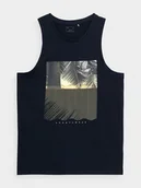 Koszulki męskie - 4F Męski Czarny tank top regular z nadrukiem w Palmy 100% Bawełna S - miniaturka - grafika 1