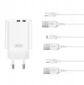 Ładowarki do telefonów - XO ładowarka sieciowa CE34 2x USB 2,4A biała + kabel Lightning - miniaturka - grafika 1