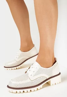 Beżowe Półbuty na Podeszwie z Protektorem z Perforacją i Wkładką ze Skóry Naturalnej Chyanne - Półbuty damskie - miniaturka - grafika 1