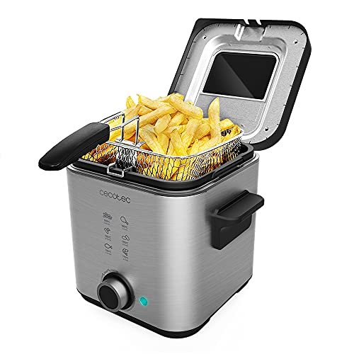 Cecotec Elektryczna frytkownica olejowa CleanFry Advance 1500 ze stali nierdzewnej 900 W, pojemność 1,5 L, stal nierdzewna, filtr OilClean, wyjmowana miska, pokrywa z okienkiem