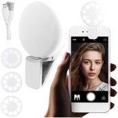 Selfie stick - Lampka LED Alogy Mini Selfie Ring Klips do nagrywania robienia zdjęć do telefonu z klipsem Biała - miniaturka - grafika 1