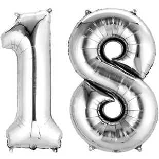 Amscan Balon foliowy cyfra 1+8, "18 Urodziny", 34", srebrna 3386601 - Balony i akcesoria - miniaturka - grafika 1