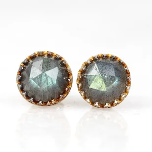Kolczyki sztyfty Mignon z labradorytem w oksydzie złoto-tęczowej - Kolczyki - miniaturka - grafika 1