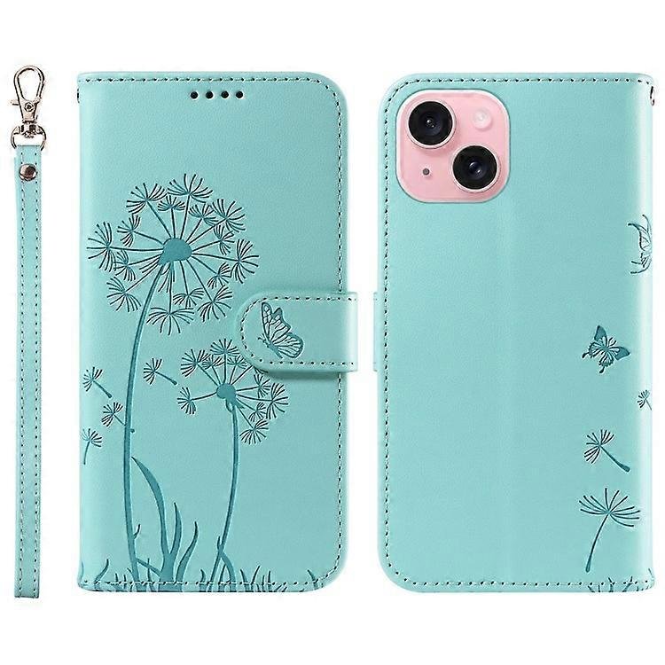 Kompatybilny z iPhone 15 Skórzane etui Portfel Pokrowiec na telefon Dandelion Nadruk Zielony