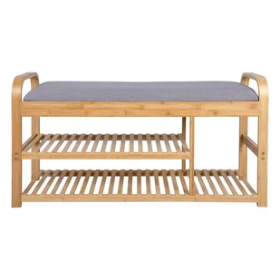 Bambusowy regał na buty z szarym siedziskiem Leitmotiv Bench, szer. 90 cm - Szafki na buty - miniaturka - grafika 1
