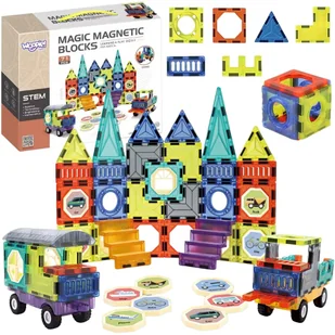 WOOPIE Klocki Magnetyczne 3D Zestaw Zamek Pojazdy 71el. - Klocki - miniaturka - grafika 1