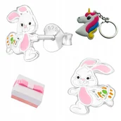 Biżuteria dla dzieci - KOLCZYKI SREBRNE DLA DZIEWCZYNKI WKRĘTKI ZAJĄCZKI NA WIELKANOC + BRELOK - miniaturka - grafika 1