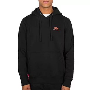 ALPHA INDUSTRIES Basic Hoody Small Logo Neon Print Bluza męska, Black/Neon Pomarańczowy, S - Bluzy męskie - miniaturka - grafika 1