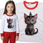 Piżamy dla dziewczynek - Piżama dziecięca Szaroróżowy Kot W Kapeluszu Pink Halloween 86/92 - VoloDonum - miniaturka - grafika 1