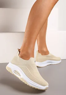 Beżowe Wsuwane Buty Sportowe na Koturnie z Perforacją Mellarina - Moda i Uroda OUTLET - miniaturka - grafika 1
