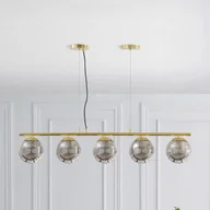 Lampy sufitowe - Żyrandol z metalu i błyszczącego przyciemnianego szkła - 5 kloszy - dł. 100 x wys. 120 cm - Złoty - SOFIA - miniaturka - grafika 1