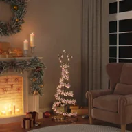 Choinki - vidaXL Choinka w kształcie stożka z bombkami 80 LED ciepły biały 120 cm - miniaturka - grafika 1
