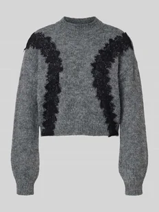 Sweter krótki z dzianiny z obszyciem koronką model ‘SUTTON’ - Swetry damskie - miniaturka - grafika 1