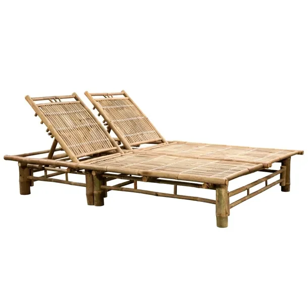 Bambusowy Leżak Ogrodowy 2-osobowy, 200x130x24-87 cm, Regulowane Oparcie