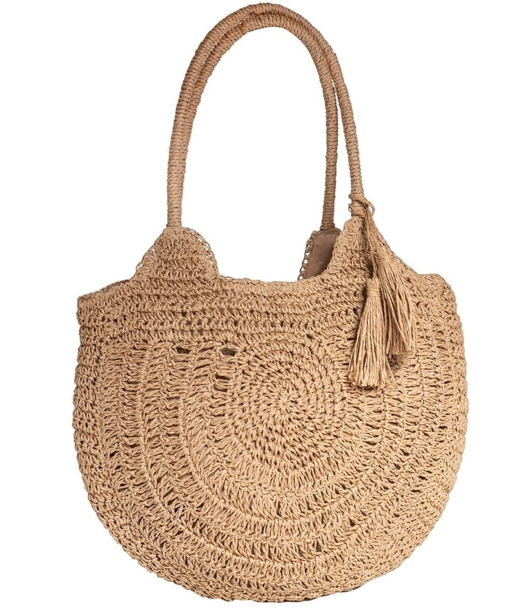 Duża okrągła torba plażowa słomkowa cała pleciona