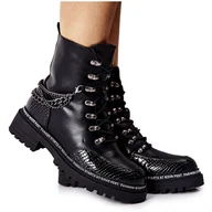 Botki damskie - S.Barski Ocieplane Workery Z Łańcuchami Czarne Linus - miniaturka - grafika 1