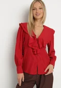 Koszule damskie - Czerwona Koszula Vices z Bufiastymi Rękawami i Żabotem z Falbanami Zoivia - miniaturka - grafika 1