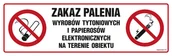 Tablice BHP - NC088 ZAKAZ PALENIA WYROBÓW TYTONIOWYCH I PAPIEROSÓW ELEKTRONICZNYCH NA TERENIE OBIEKTU, PN - PŁYTA PCV 1MM; (900X300MM) - miniaturka - grafika 1