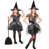 Sukienki i spódniczki dla dziewczynek - Widmann Widmann - Kostium dziecięcy czarownicy, 2-częściowy, sukienka i kapelusz, czarno-srebrny, pajęczyna siatka, bajka, kostium, impreza tematyczna, karnawał, Halloween 97347 - miniaturka - grafika 1