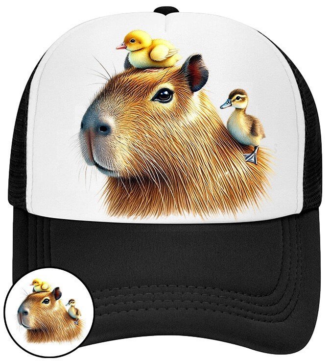 Czapka Z Daszkiem Kapibara Czarna Dla Dzieci Bejsbolówka Siatka Prezent