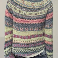 Bluzy damskie - TEMU Sweter Damski z Kolorowymi Blokami – Miękka Bluza Poliestrowa w Paski i Geometryczne Wzory, Wygodny Sweter na Jesień/Zimę, Modna Casualowa - miniaturka - grafika 1