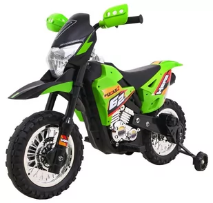 Motorek Cross dla dzieci Pojazd na akumulator Zielony + Pomocnicze kółka + Dźwięki LED - Tory, garaże, parkingi - miniaturka - grafika 1