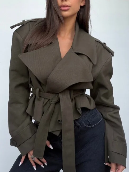 EMO płaszcz damski krótki trencz rozmiar uni khaki oversize elegancki