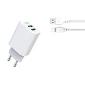 Ładowarki do telefonów - XO ładowarka sieciowa L85C 2x USB 2,4A biała + Kabel USB-C - miniaturka - grafika 1