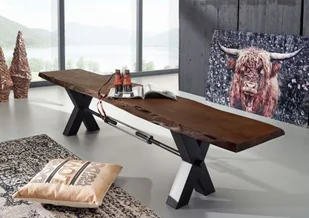 IRON LABEL Ławka #156 Akacja lakierowana + metal 180 cm - Ławy i stoliki kawowe - miniaturka - grafika 1