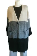 Swetry damskie - Długi rozpinany kardigan w paski - odcienie szarości / Susymix - miniaturka - grafika 1