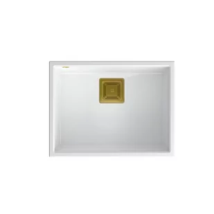 QUADRON Zlewozmywak granitowy jednokomorowy podwieszany 55 42 22,5 cm DAVID 50 biały metalik ze złotym odpływem - Zlewozmywaki - miniaturka - grafika 1