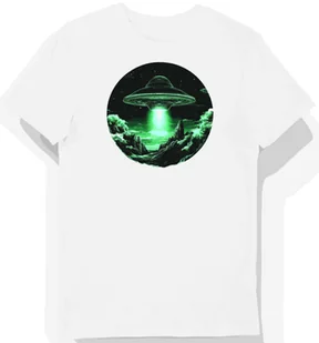 Koszulka męska biała z nadrukiem zielonego talerza UFO XXL - Koszulki męskie - miniaturka - grafika 1