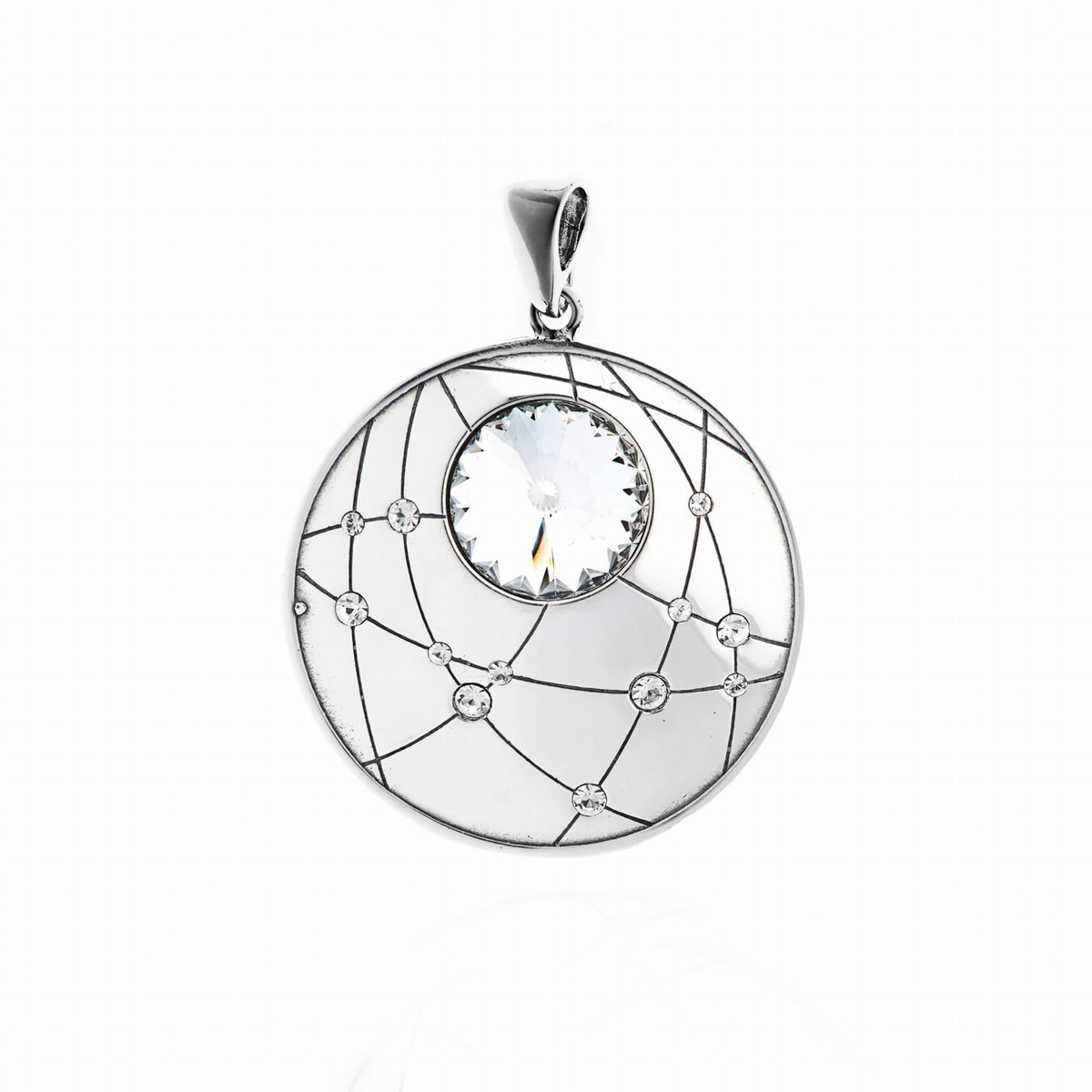 Srebrny wisiorek zawieszka na łańcuszek pr. 925 okrągła duża błyszcząca z cyrkoniami